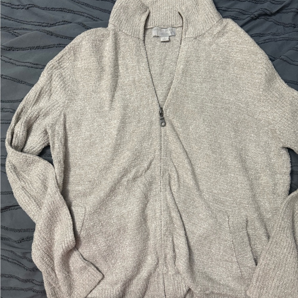 Barefoot Dreams Gray Zip Up Sweater with Ribbed Details